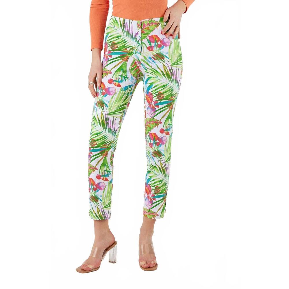NEW ROBELL tropical palm leaves print lena slim pant